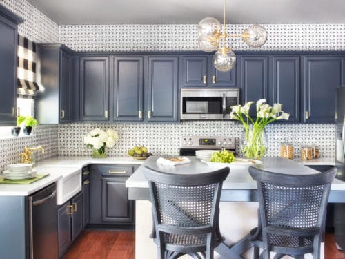 blue painted kitchen cabinets