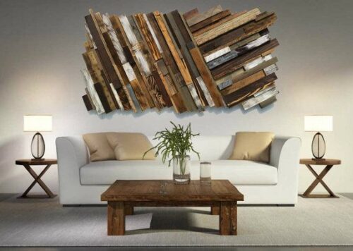 various painted wooden slab wall art