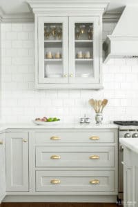 kitchen with brass hardware on cabinets