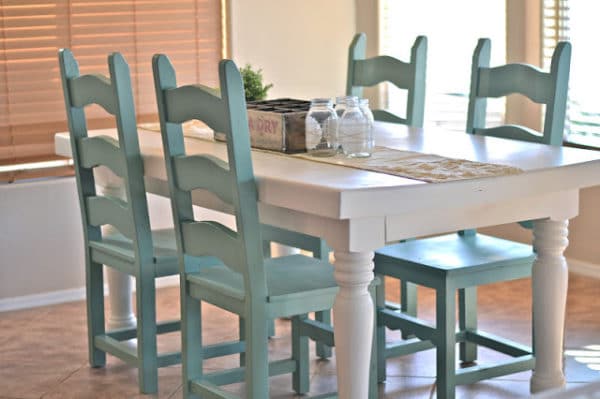 blue and white table