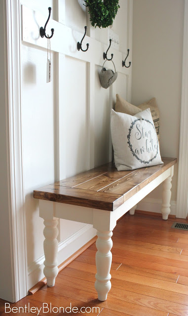 farmhouse style bench wood with white