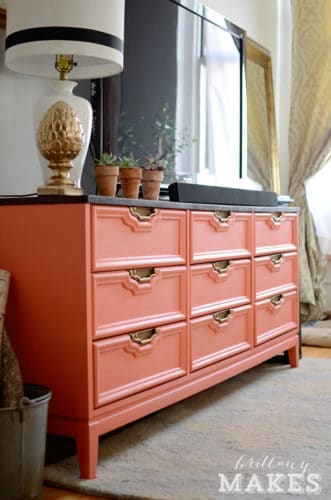 finished dresser painted coral