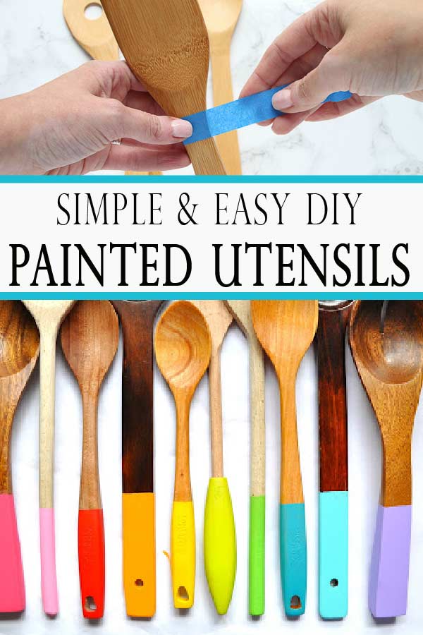 Learn how to make painted utensils! Add color and seasonal decor to your kitchen decor with these simple and easy utensils!