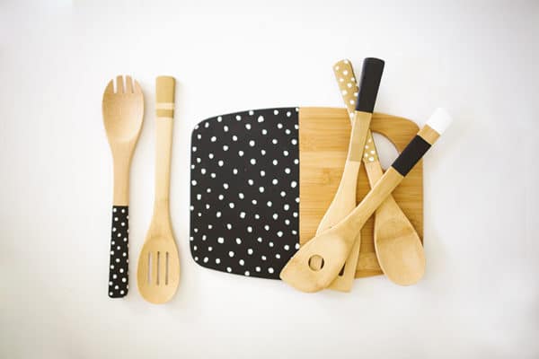 painted cutting board and utensils