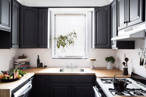 kitchen with butcher block countertop