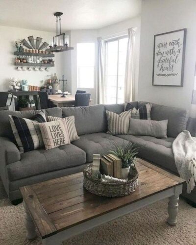 gray couch with gray coffee table