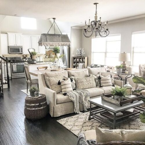 Gray pillows and throws in Farmhouse Living Room