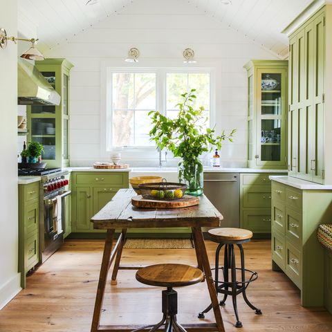 green painted kitchen cabinets