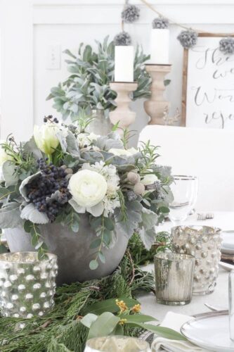 winter centerpiece on table