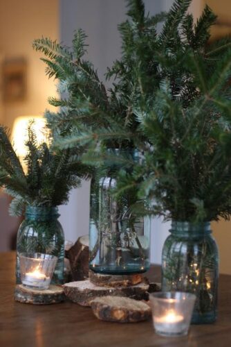 garland in mason jars for home decor