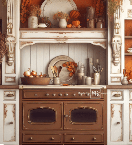 kitchen counter with pumpkins and mason jars