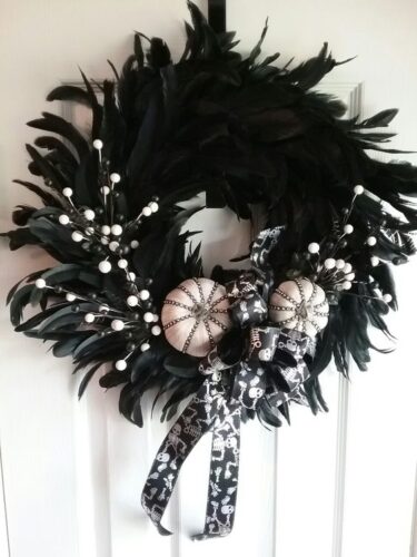 black feather halloween wreath