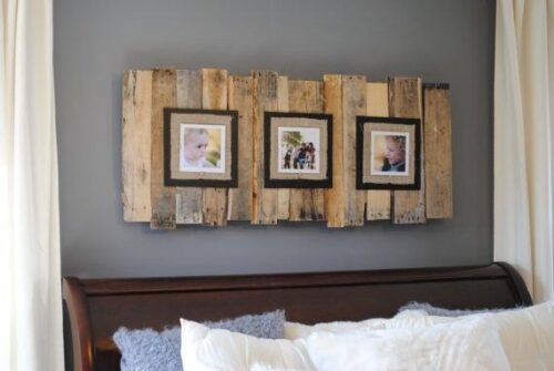 family photos on wooden pallet