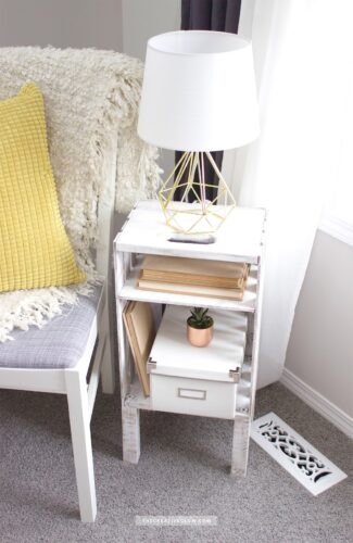 DIY nighstand painted white with shelf