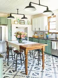 kitchen tile floor with stencil painting