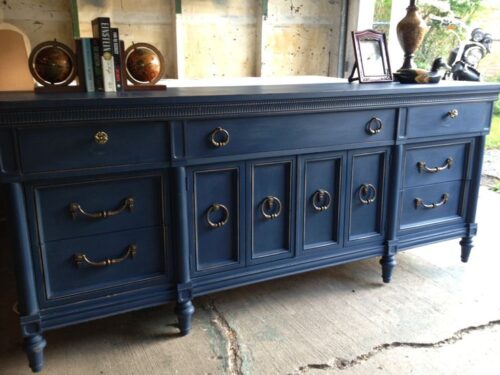 navy blue dresser with gold hardware