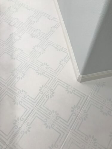 floor tile painted with stencil