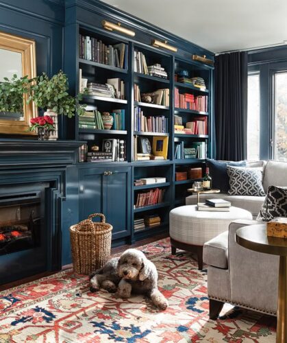 bookcase with knick nacks and books